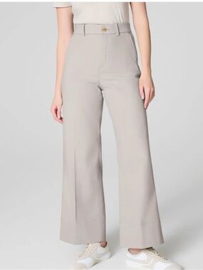 SPANX -  Cream Cropped wide leg twill trousers - size L